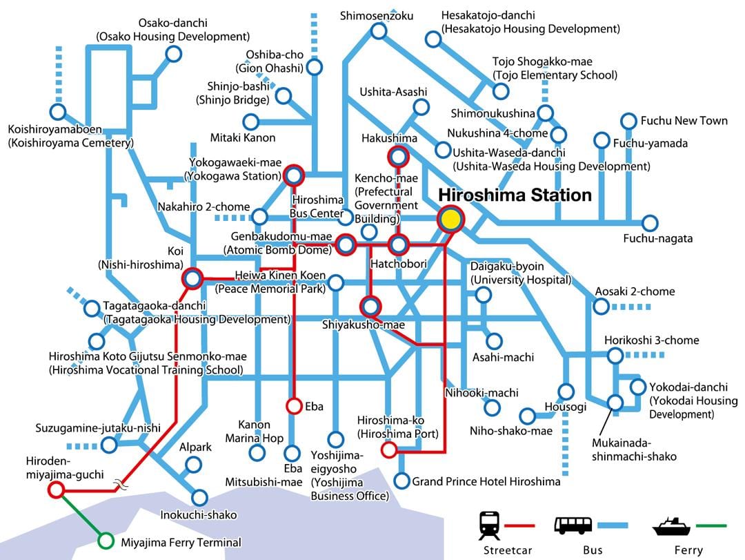 La carte de hiroshima, le transport
